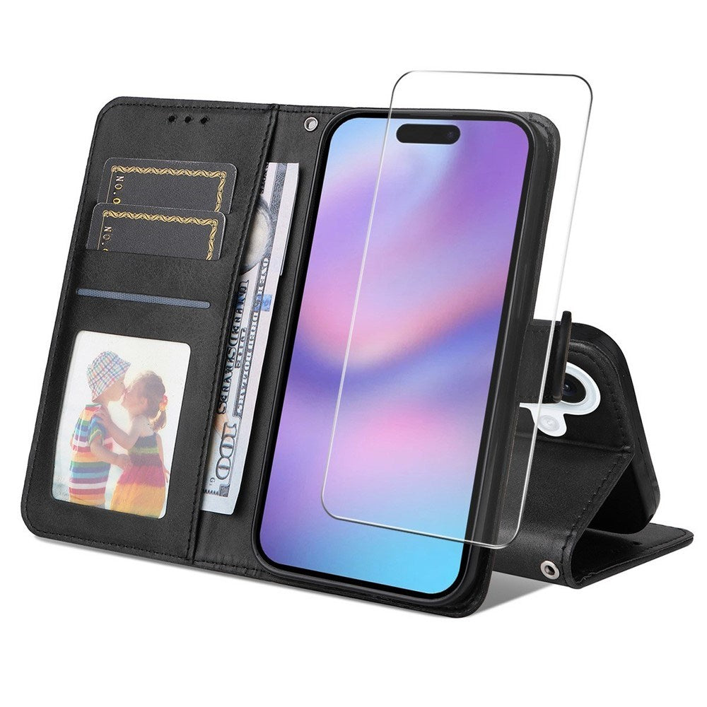 EIDERWOOD iPhone 17 2-i-1 Kunstskinn Flip Deksel med Skjermbeskyttelsesglass - Svart