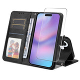 EIDERWOOD iPhone 17 2-i-1 Kunstskinn Flip Deksel med Skjermbeskyttelsesglass - Svart