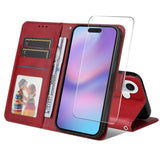 EIDERWOOD iPhone 17 2-i-1 Kunstskinn Flip Deksel med Skjermbeskyttelsesglass - Rød