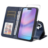 EIDERWOOD iPhone 17 2-i-1 Kunstskinn Flip Deksel med Skjermbeskyttelsesglass - Blå
