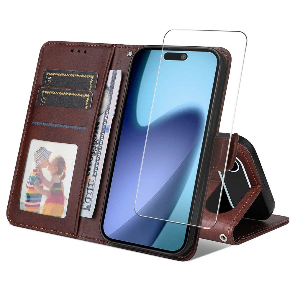 EIDERWOOD iPhone Air 2-i-1 Kunstskinn Flip Deksel med Skjermbeskyttelsesglass - Brun