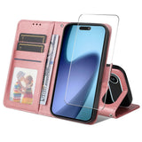 EIDERWOOD iPhone Air 2-i-1 Kunstskinn Flip Deksel med Skjermbeskyttelsesglass - Rosa