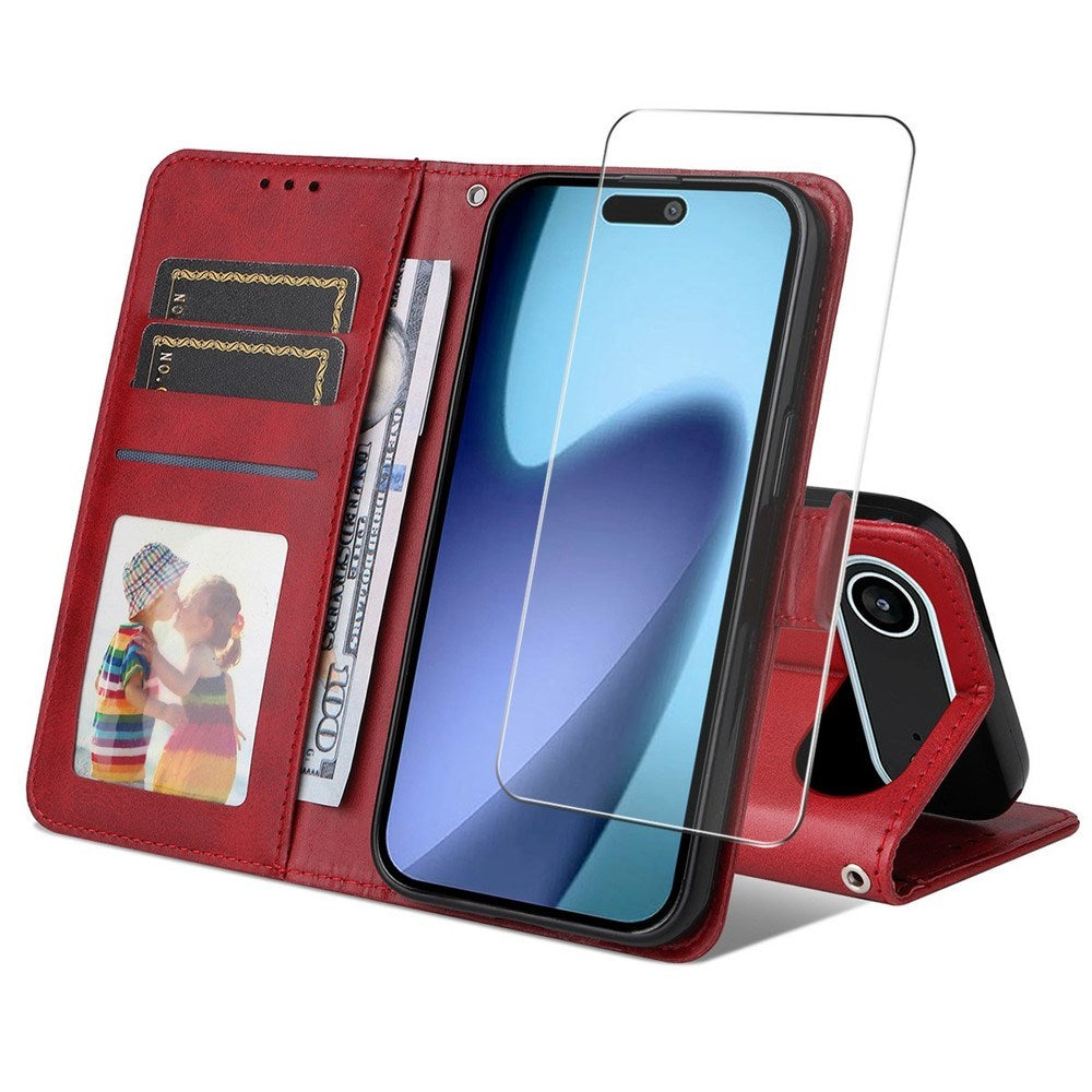 EIDERWOOD iPhone Air 2-i-1 Kunstskinn Flip Deksel med Skjermbeskyttelsesglass - Rød