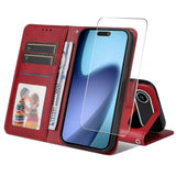EIDERWOOD iPhone Air 2-i-1 Kunstskinn Flip Deksel med Skjermbeskyttelsesglass - Rød
