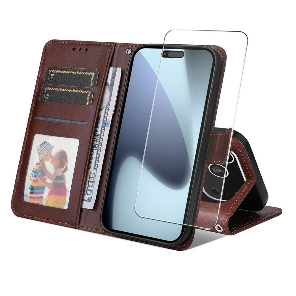 EIDERWOOD iPhone 17 Pro 2-i-1 Kunstskinn Flip Deksel med Skjermbeskyttelsesglass - Brun