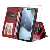 EIDERWOOD iPhone 17 Pro Max 2-i-1 Kunstskinn Flip Deksel med Skjermbeskyttelsesglass - Rød