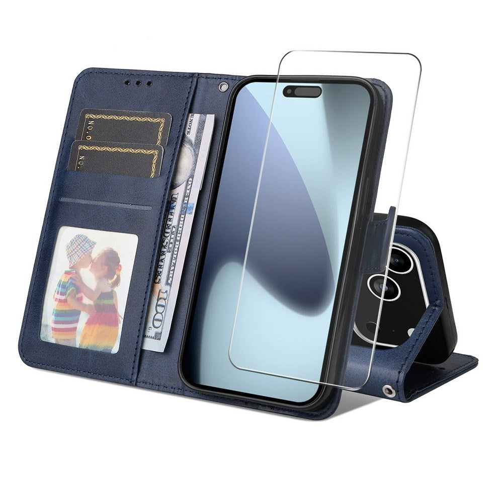 EIDERWOOD iPhone 17 Pro Max 2-i-1 Kunstskinn Flip Deksel med Skjermbeskyttelsesglass - Blå