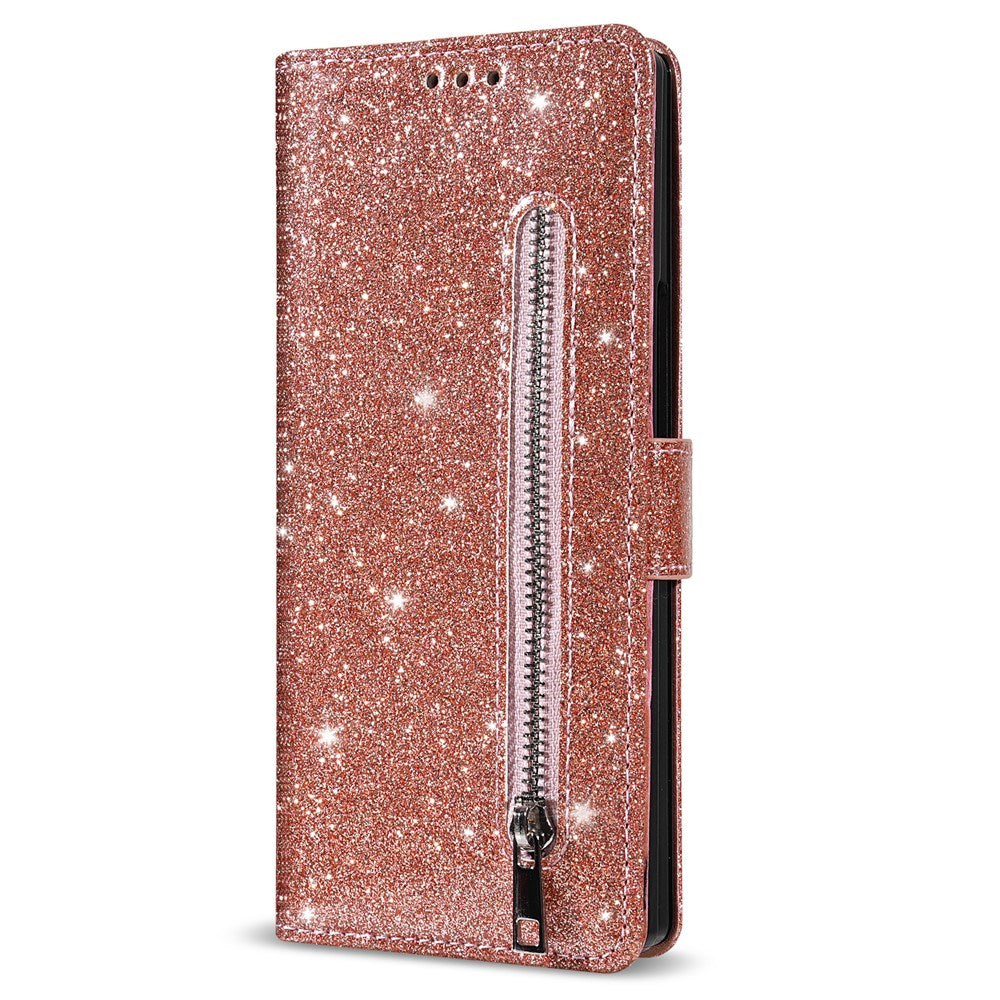 EIDERWOOD Samsung Galaxy Z Fold7 Glitter Flip Deksel m. Lommebok & Stropp - Rosegull