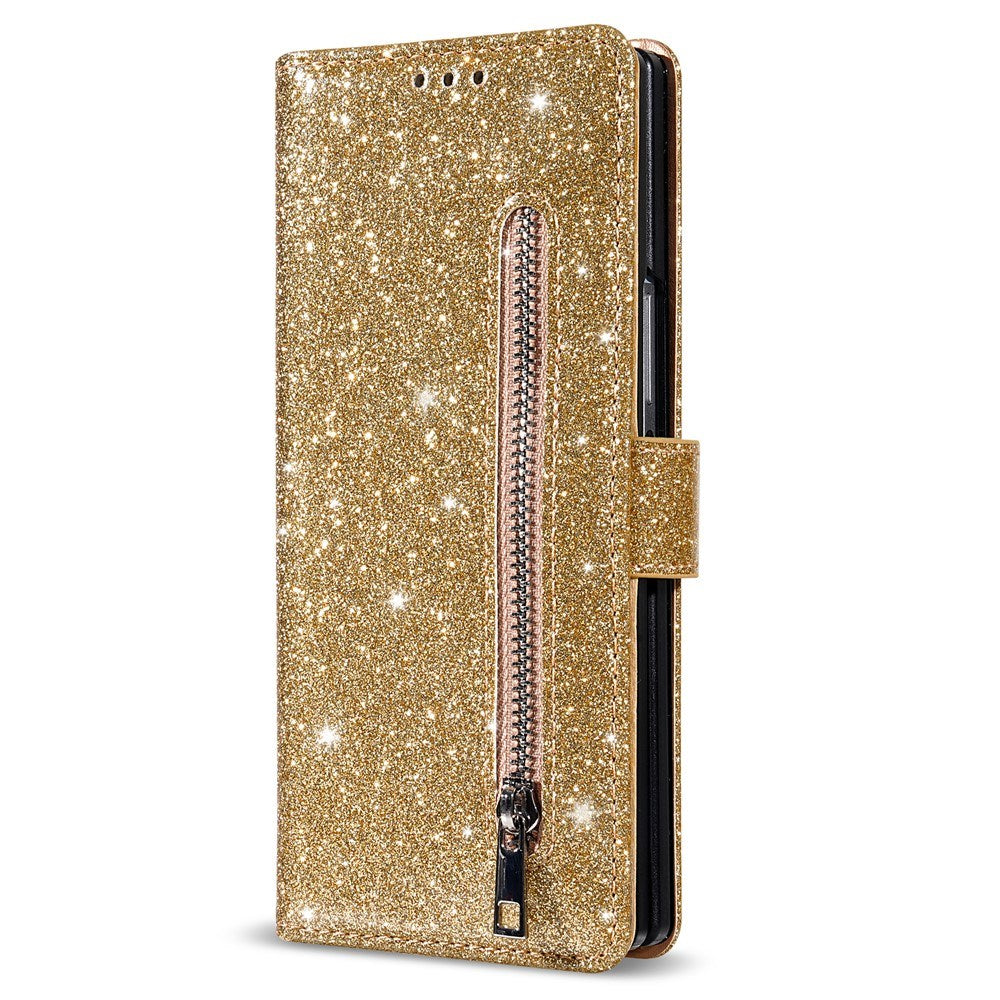 EIDERWOOD Samsung Galaxy Z Fold7 Glitter Flip Deksel m. Lommebok & Stropp - Gull