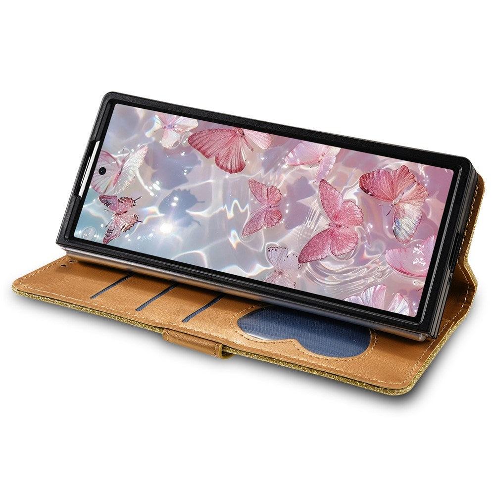 EIDERWOOD Samsung Galaxy Z Fold7 Glitter Flip Deksel m. Lommebok & Stropp - Gull