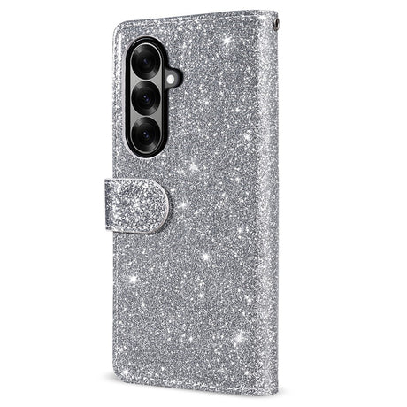EIDERWOOD Samsung Galaxy Z Fold7 Glitter Flip Deksel m. Lommebok & Stropp - Sølv