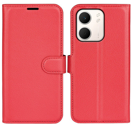 OPPO A5x (5G) / OPPO A5x (4G) EIDERWOOD Kunstskinn Flip Deksel med Kortholder & Ståfunksjon - Rød