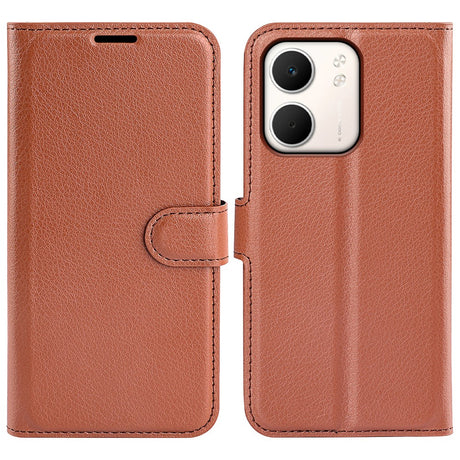 OPPO A5x (5G) / OPPO A5x (4G) EIDERWOOD Kunstskinn Flip Deksel med Kortholder & Ståfunksjon - Brun