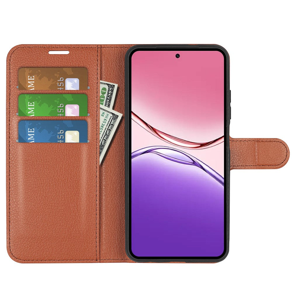 OPPO A5x (5G) / OPPO A5x (4G) EIDERWOOD Kunstskinn Flip Deksel med Kortholder & Ståfunksjon - Brun