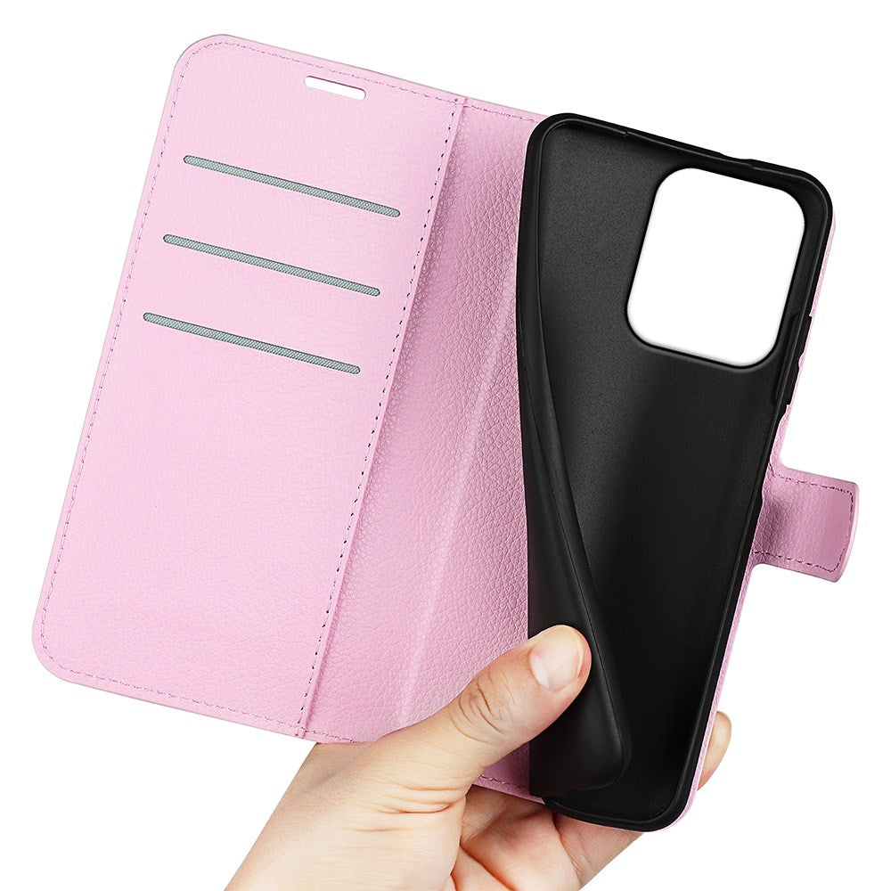 OPPO A5x (5G) / OPPO A5x (4G) EIDERWOOD Kunstskinn Flip Deksel med Kortholder & Ståfunksjon - Rosa