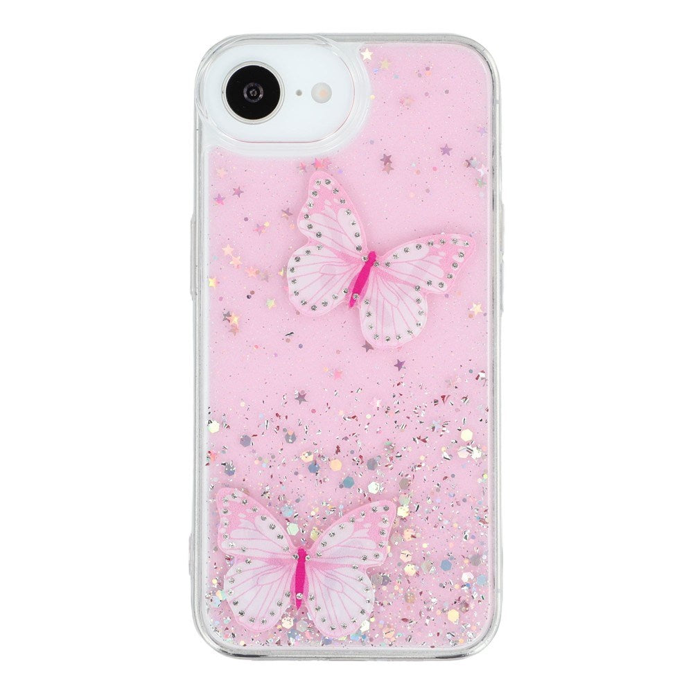 EIDERWOOD iPhone 17e / 16e Fleksibelt Plast Deksel med Sommerfugler - Gjennomsiktig / Rosa