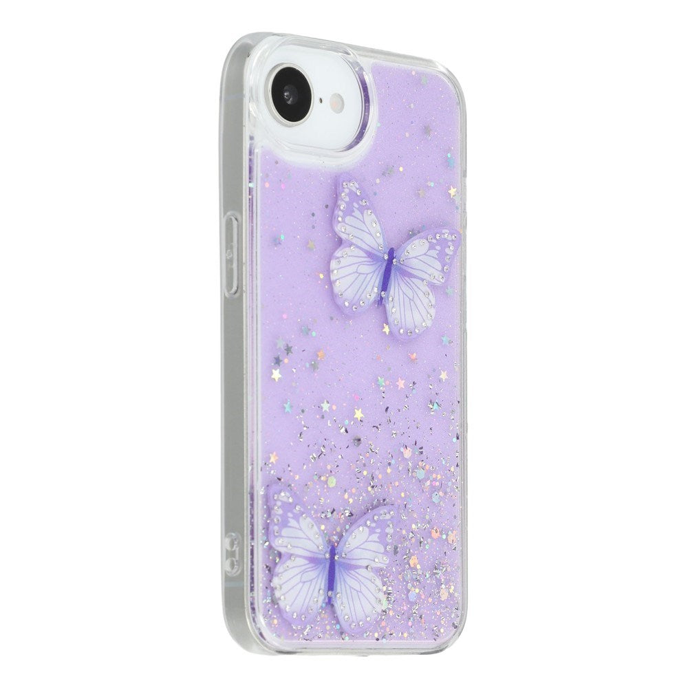 EIDERWOOD iPhone 17e / 16e Fleksibelt Plast Deksel med Sommerfugler - Gjennomsiktig / Lilla