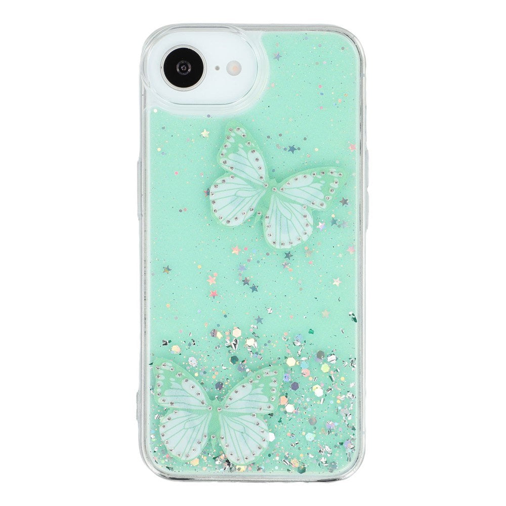 EIDERWOOD iPhone 17e / 16e Fleksibelt Plast Deksel med Sommerfugler - Gjennomsiktig / Grønn