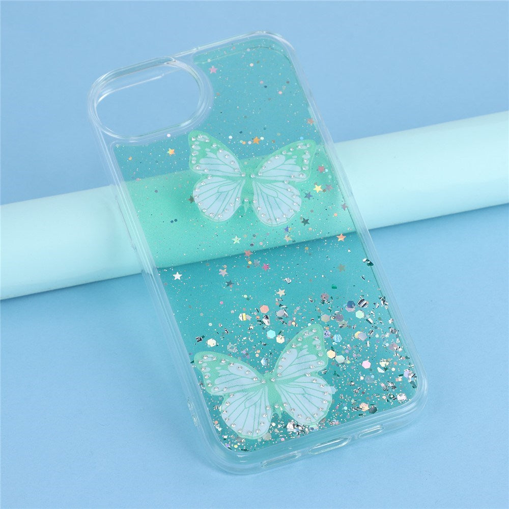 EIDERWOOD iPhone 17e / 16e Fleksibelt Plast Deksel med Sommerfugler - Gjennomsiktig / Grønn