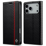 iPhone 18 Pro Max / 17 Pro Max LC.IMEEKE Kunstskinn Flip Deksel med Karbonfiber - Svart / Rød Vertikal Stripe