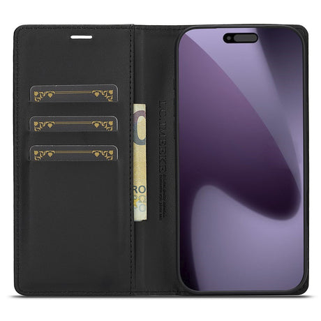 iPhone 18 Pro Max / 17 Pro Max LC.IMEEKE Kunstskinn Flip Deksel med Karbonfiber - Svart / Rød Vertikal Stripe