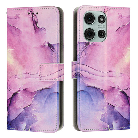 EIDERWOOD Motorola Moto G56 Marmor Mønstret Kunstskinn Flip Deksel m. Stropp - Lilla