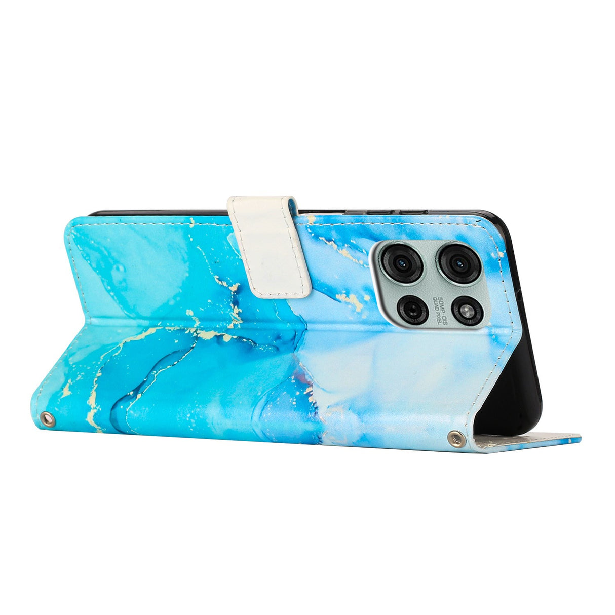 EIDERWOOD Motorola Moto G56 Marmor Mønstret Kunstskinn Flip Deksel m. Stropp - Blå