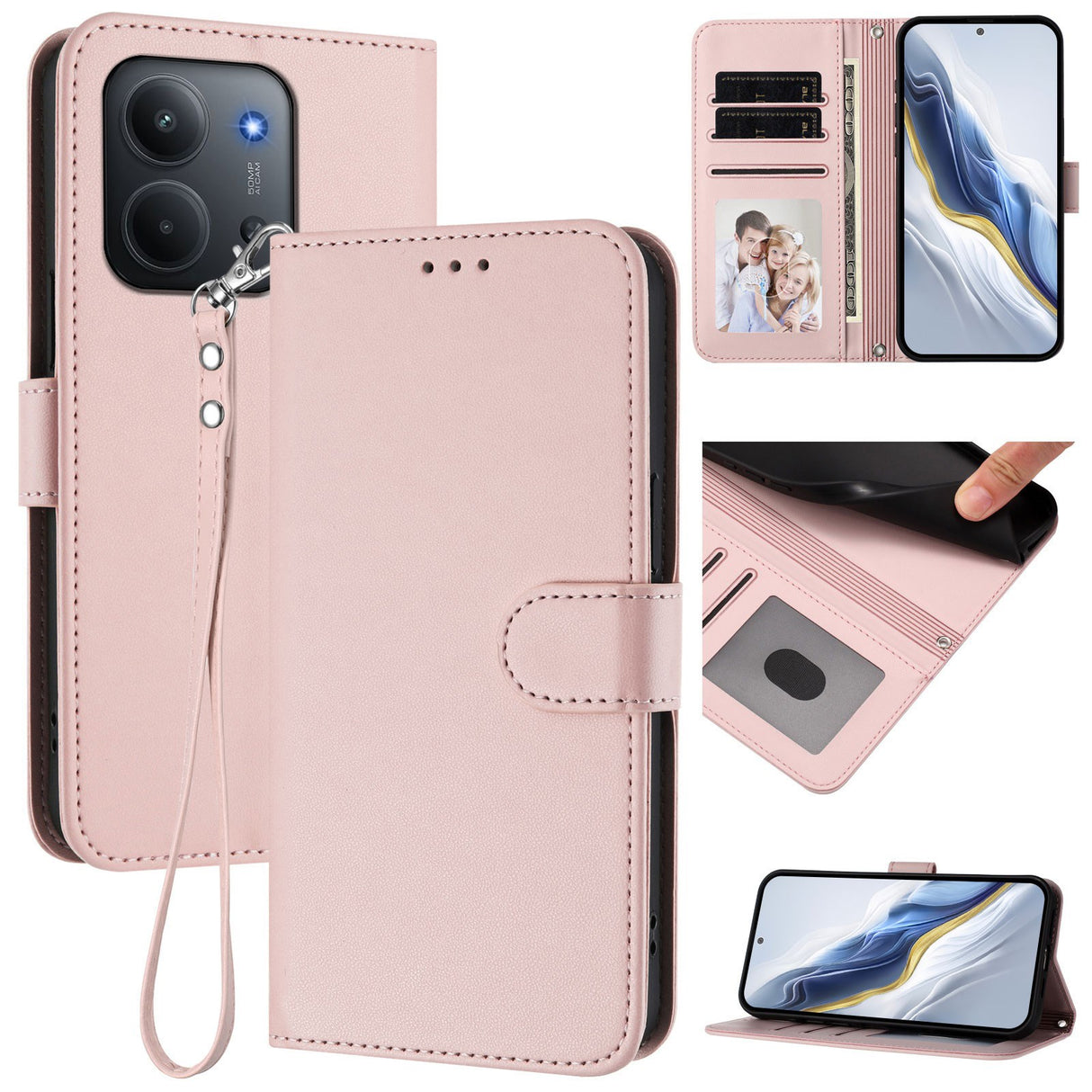 Xiaomi Redmi 15C (5G) / (4G) EIDERWOOD Flipdeksel med Kortholder & Stativfunksjon - Rosa