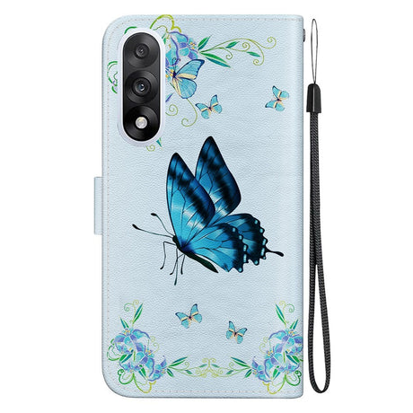 EIDERWOOD OnePlus Nord 5 Kunstskinn Flip Deksel med Kortholder & Stropp – Blå Sommerfugl