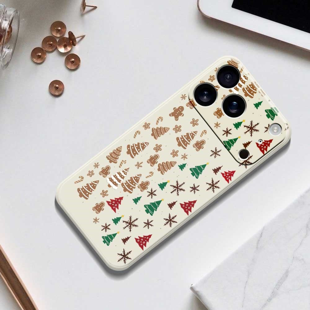 EIDERWOOD iPhone 17 Pro Jule Deksel - Fleksibel Plast - Pepperkakemenn & Juletrær / Beige