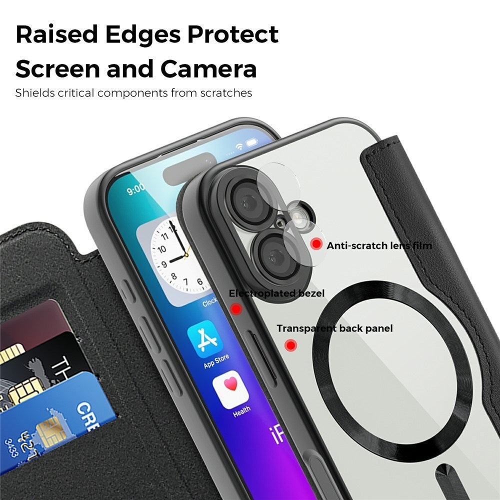EIDERWOOD iPhone 17 Flipp Deksel med Gjennomsiktig Bakside – MagSafe Kompatibel – Svart
