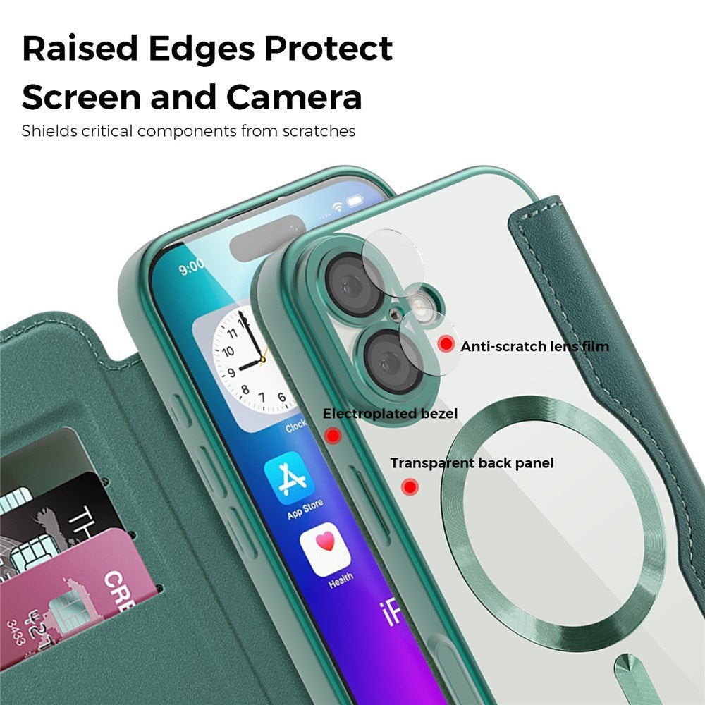 EIDERWOOD iPhone 17 Flipp Deksel med Gjennomsiktig Bakside – MagSafe Kompatibel – Grønn