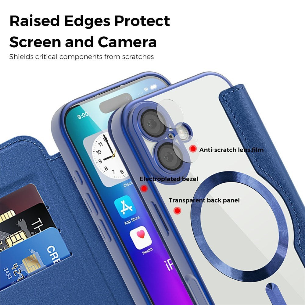 EIDERWOOD iPhone 17 Flipp Deksel med Gjennomsiktig Bakside – MagSafe Kompatibel – Mørk Blå