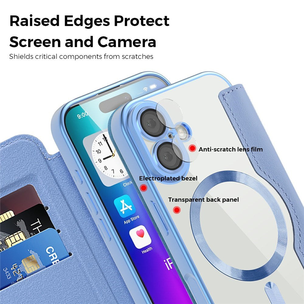 EIDERWOOD iPhone 17 Flipp Deksel med Gjennomsiktig Bakside – MagSafe Kompatibel – Lys Blå