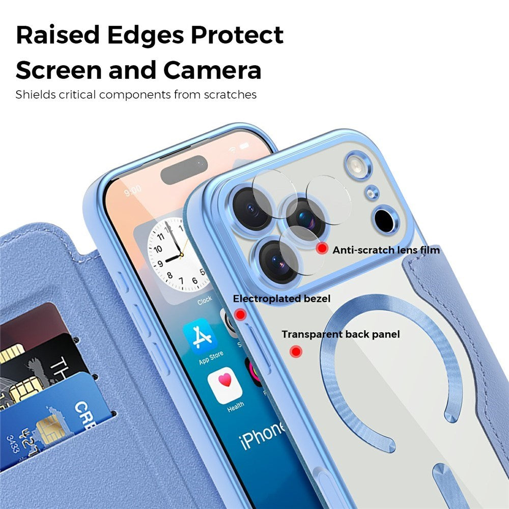EIDERWOOD iPhone 17 Pro Flipp Deksel med Gjennomsiktig Bakside – MagSafe Kompatibel – Lys Blå