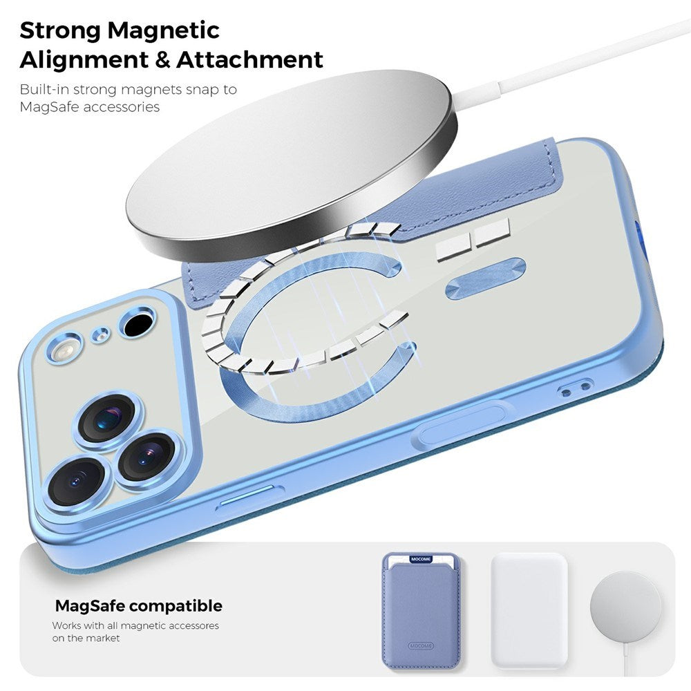 EIDERWOOD iPhone 17 Pro Flipp Deksel med Gjennomsiktig Bakside – MagSafe Kompatibel – Lys Blå