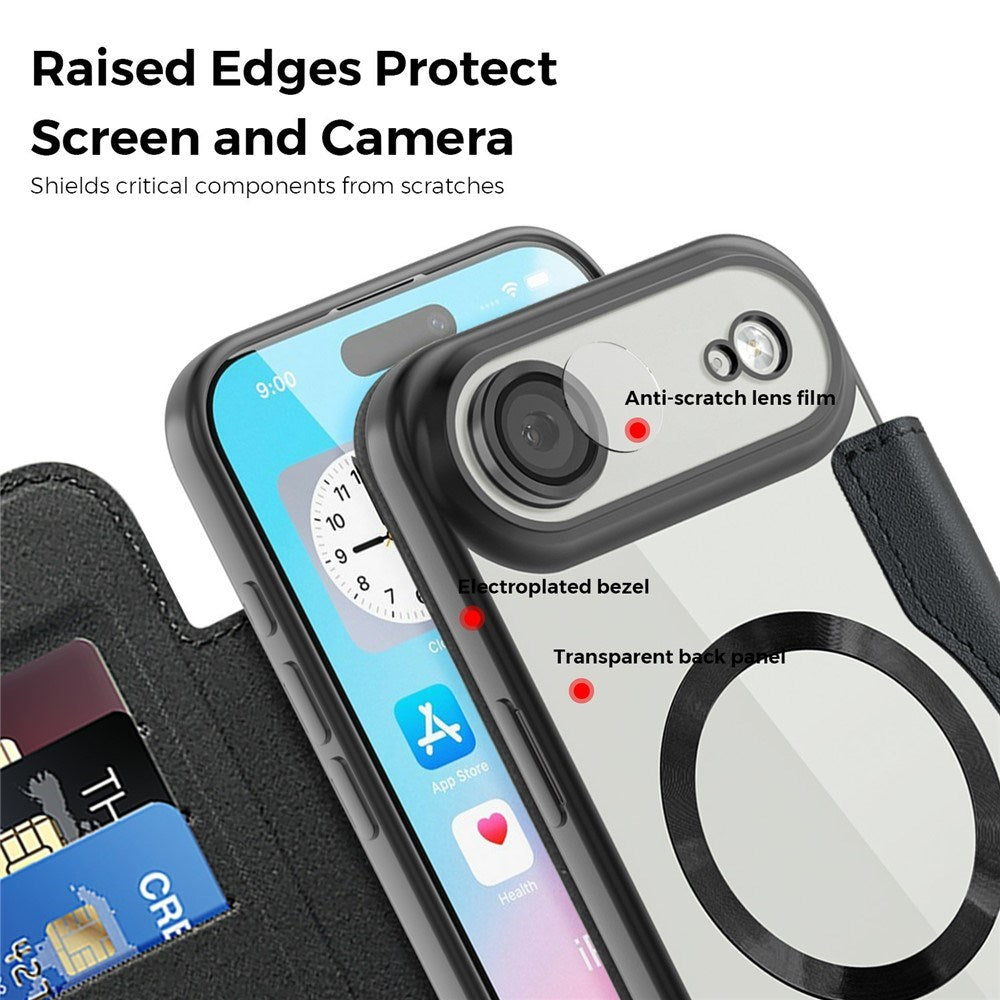 EIDERWOOD iPhone Air Flipp Deksel med Gjennomsiktig Bakside – MagSafe Kompatibel – Svart
