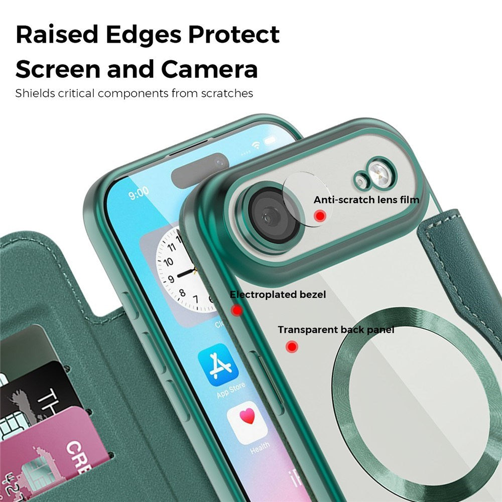 EIDERWOOD iPhone Air Flipp Deksel med Gjennomsiktig Bakside – MagSafe Kompatibel – Grønn