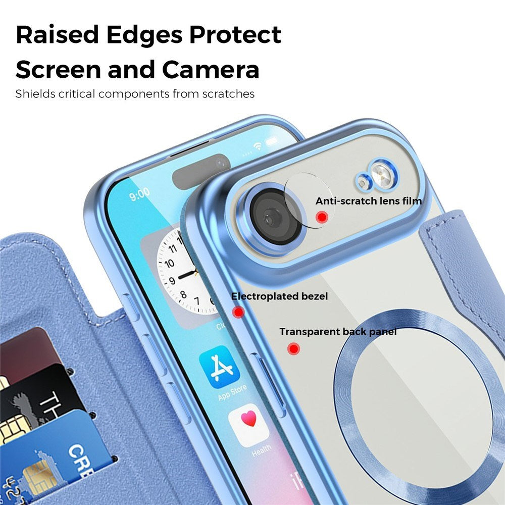 EIDERWOOD iPhone Air Flipp Deksel med Gjennomsiktig Bakside – MagSafe Kompatibel – Lys Blå