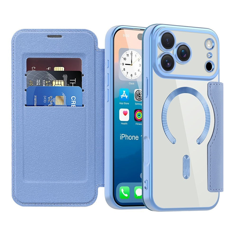 EIDERWOOD iPhone 17 Pro Max Flipp Deksel med Gjennomsiktig Bakside – MagSafe Kompatibel – Lys Blå