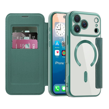 EIDERWOOD iPhone 17 Pro Max Flipp Deksel med Gjennomsiktig Bakside – MagSafe Kompatibel – Grønn