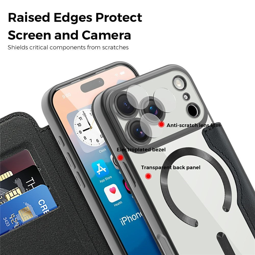 EIDERWOOD iPhone 17 Pro Max Flipp Deksel med Gjennomsiktig Bakside – MagSafe Kompatibel – Svart
