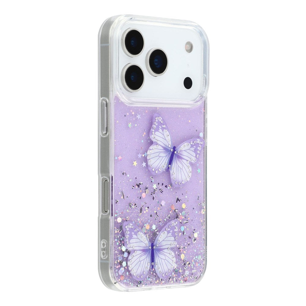 EIDERWOOD iPhone 17 Pro Max Fleksibelt Plast Deksel med Sommerfugler - Gjennomsiktig / Lilla