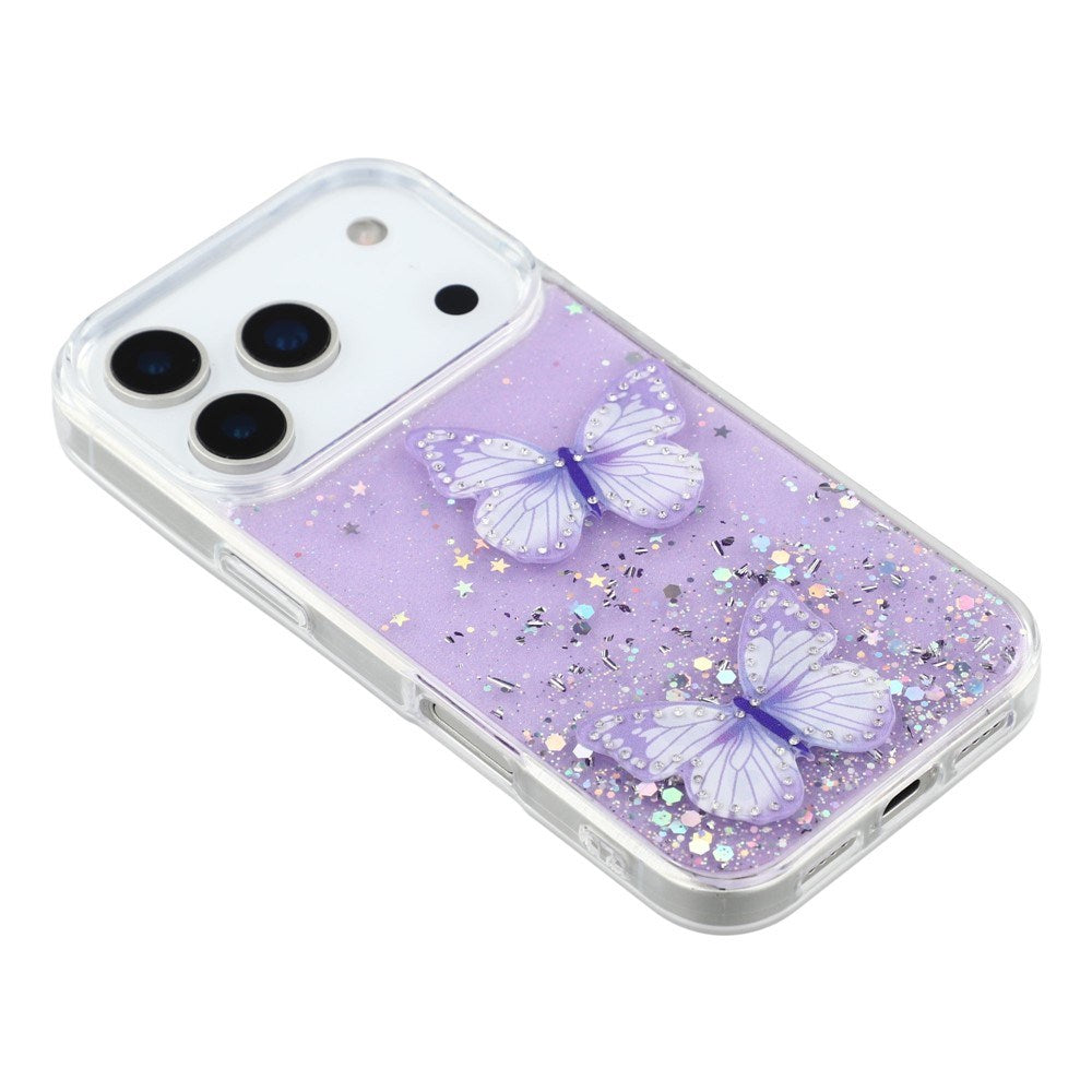EIDERWOOD iPhone 17 Pro Max Fleksibelt Plast Deksel med Sommerfugler - Gjennomsiktig / Lilla