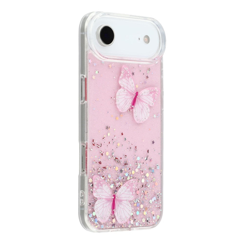 EIDERWOOD iPhone Air Fleksibelt Plast Deksel med Sommerfugler - Gjennomsiktig / Rosa