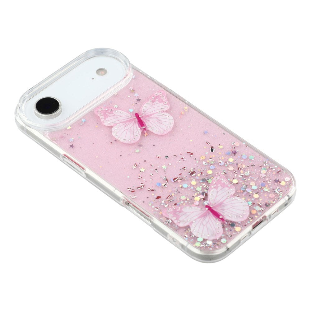 EIDERWOOD iPhone Air Fleksibelt Plast Deksel med Sommerfugler - Gjennomsiktig / Rosa