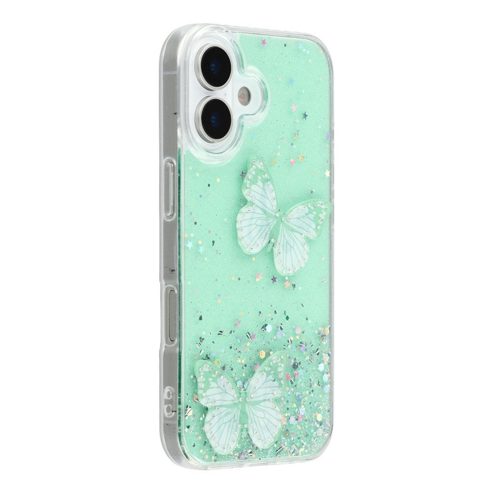 EIDERWOOD iPhone 17 Fleksibelt Plast Deksel med Sommerfugler - Gjennomsiktig / Grønn