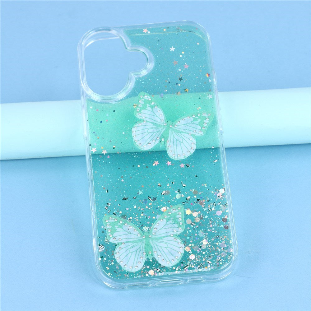 EIDERWOOD iPhone 17 Fleksibelt Plast Deksel med Sommerfugler - Gjennomsiktig / Grønn