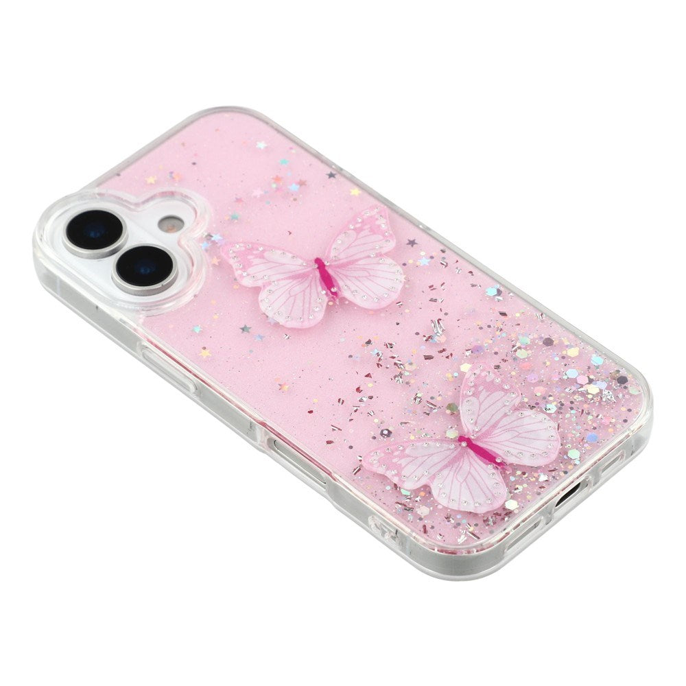 EIDERWOOD iPhone 17 Fleksibelt Plast Deksel med Sommerfugler - Gjennomsiktig / Rosa
