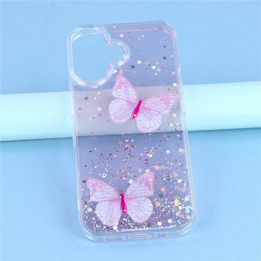 EIDERWOOD iPhone 17 Fleksibelt Plast Deksel med Sommerfugler - Gjennomsiktig / Rosa
